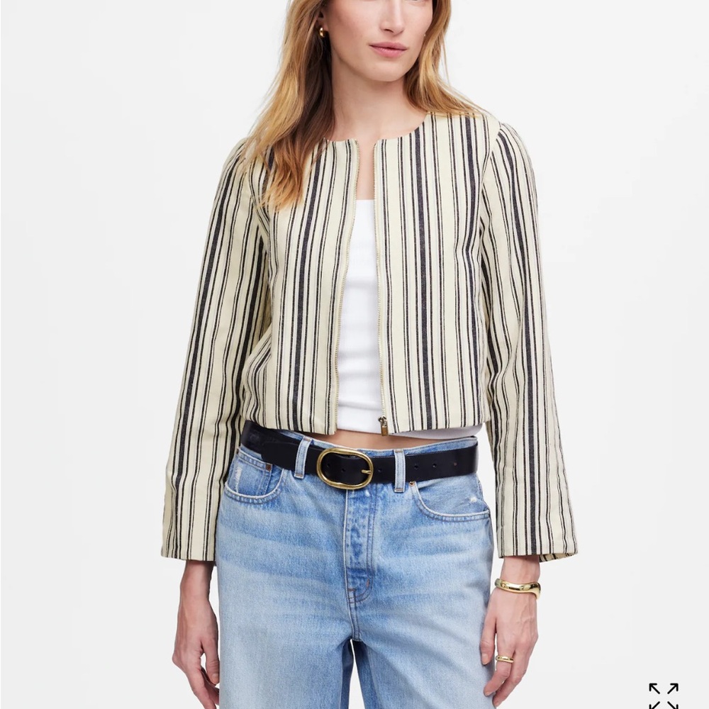 NWT Madewell Black and Cream Striped Blazer